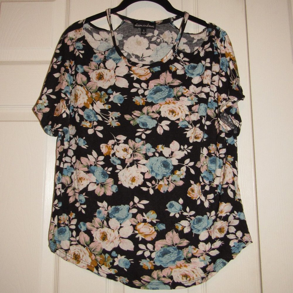 Alison Andrews S Floral Cold Shoulder Stretch Top